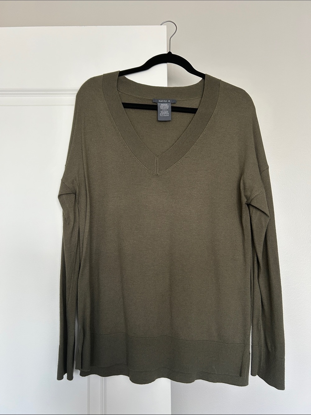 Olive Green Long Sleeve V-Neck Women’s Sweater